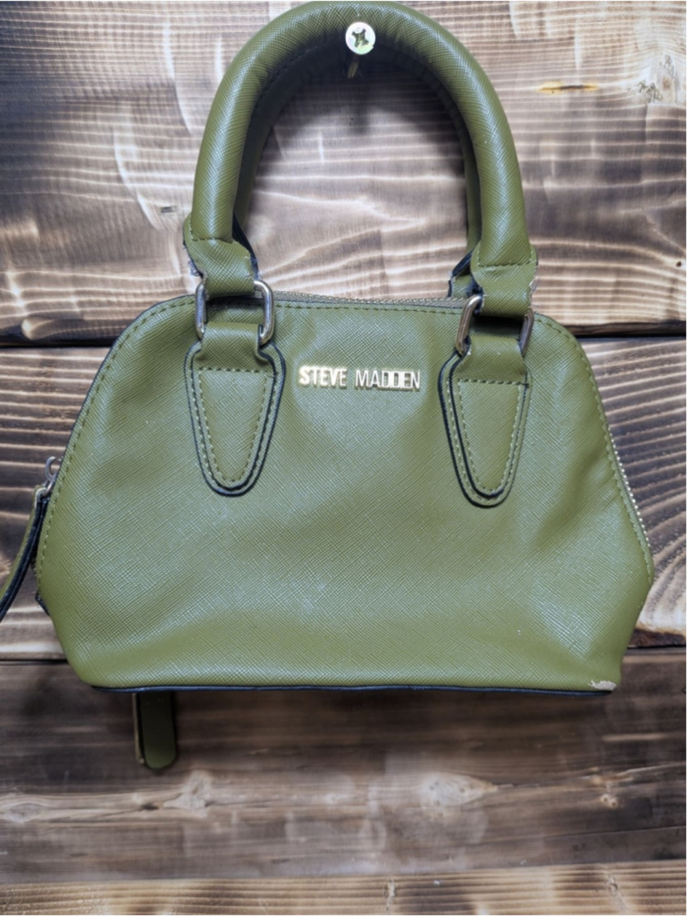 Steve Madden Satchel Bag Womens Small Green Faux Leather Top Handle Handbag